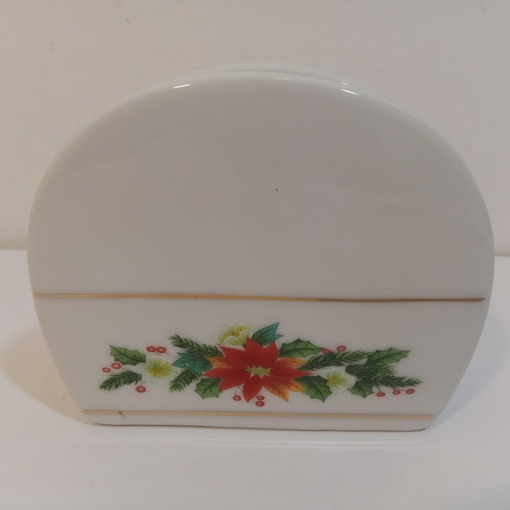 Royal Norfolk Ceramic Napkin Holder White Red Poinsettia Table Decor Holiday